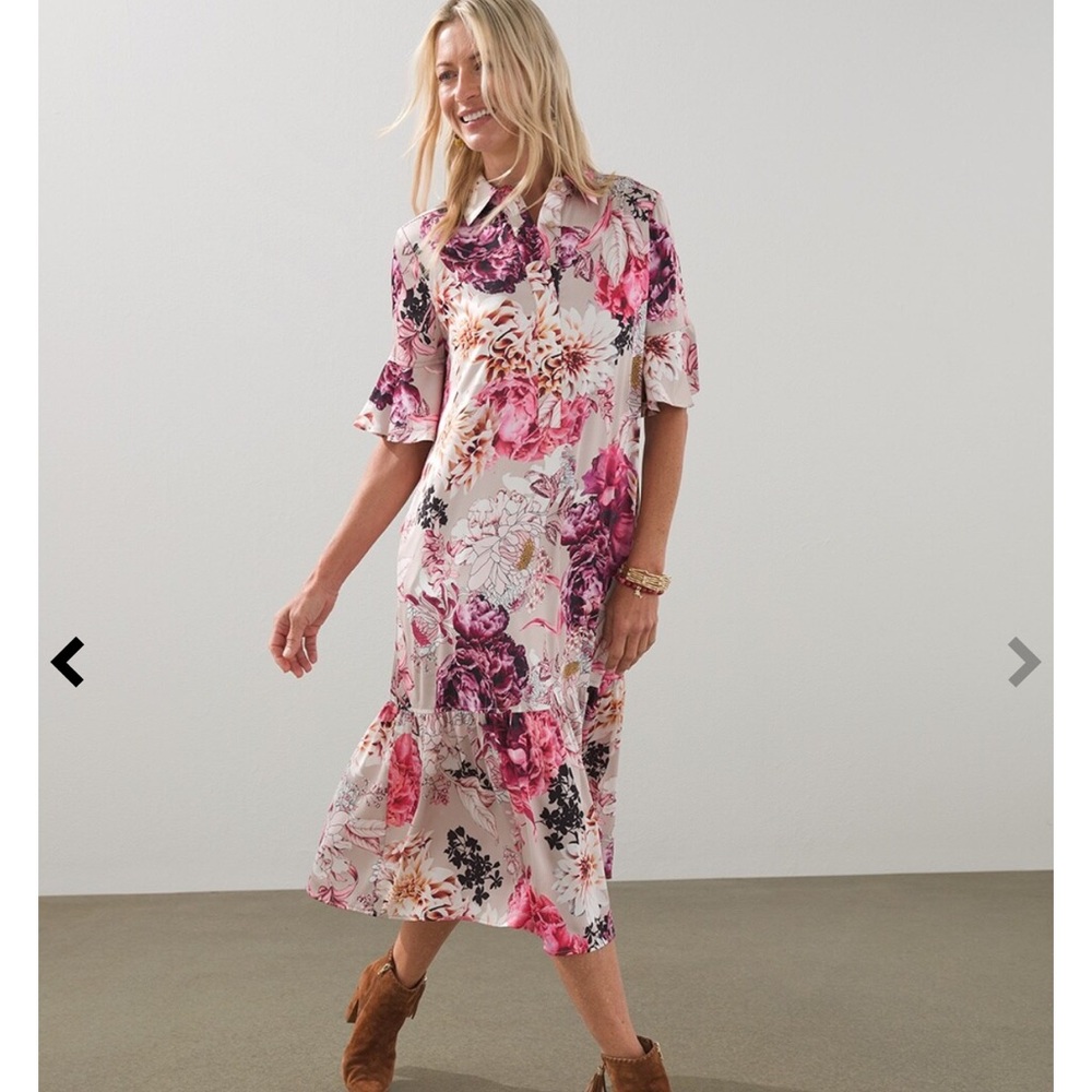 Chico’s Floral Flounce Sleeve Midi Dress